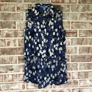 Simply Vera Blue Geometic Button Up Blouse